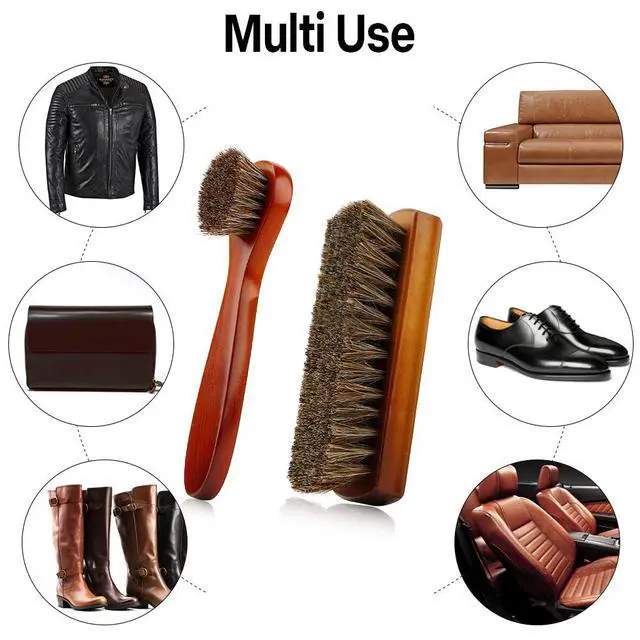 Alt view image 7 of 7 - Shoe Brush, Shoe Cleaning Brush, 2 Pieces Horsehair Shoe Brush, Boot Brush, Horse Hair Brush for Leather, Shoe Brushes for Cleaning, Leather Shoes Boot Cleaning Brush Care Clean Dauber Applicators