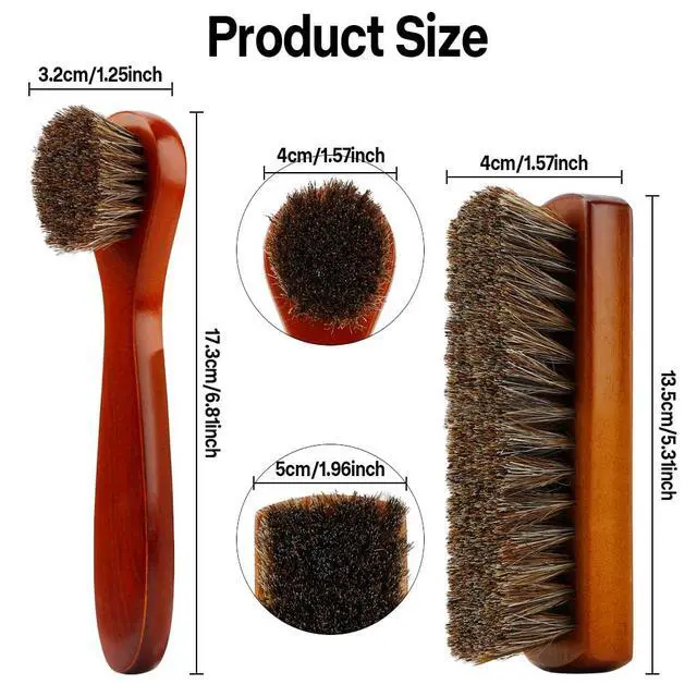 Alt view image 3 of 7 - Shoe Brush, Shoe Cleaning Brush, 2 Pieces Horsehair Shoe Brush, Boot Brush, Horse Hair Brush for Leather, Shoe Brushes for Cleaning, Leather Shoes Boot Cleaning Brush Care Clean Dauber Applicators