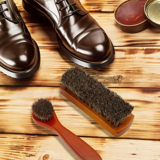 Alt view image 2 of 7 - Shoe Brush, Shoe Cleaning Brush, 2 Pieces Horsehair Shoe Brush, Boot Brush, Horse Hair Brush for Leather, Shoe Brushes for Cleaning, Leather Shoes Boot Cleaning Brush Care Clean Dauber Applicators
