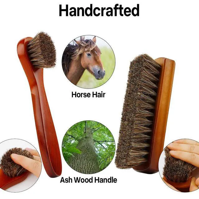 Alt view image 6 of 7 - Shoe Brush, Shoe Cleaning Brush, 2 Pieces Horsehair Shoe Brush, Boot Brush, Horse Hair Brush for Leather, Shoe Brushes for Cleaning, Leather Shoes Boot Cleaning Brush Care Clean Dauber Applicators