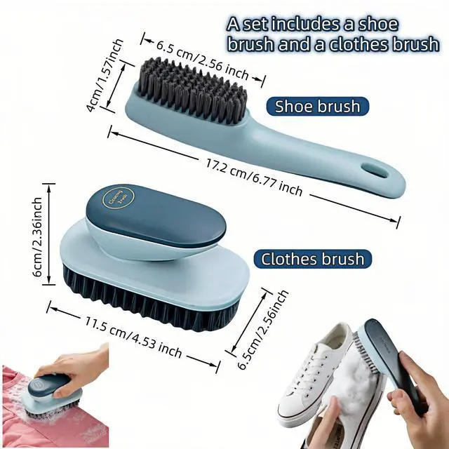 Alt view image 4 of 7 - Ergonomic Shoe & Clothing Brush Set (2-Piece) - Heavy Duty Stain Remover with Non-Slip Grip, Hanging Hole for Storage | Bathroom Tile Grout Scrubber, Kitchen Cleaner, Carpet Spotter