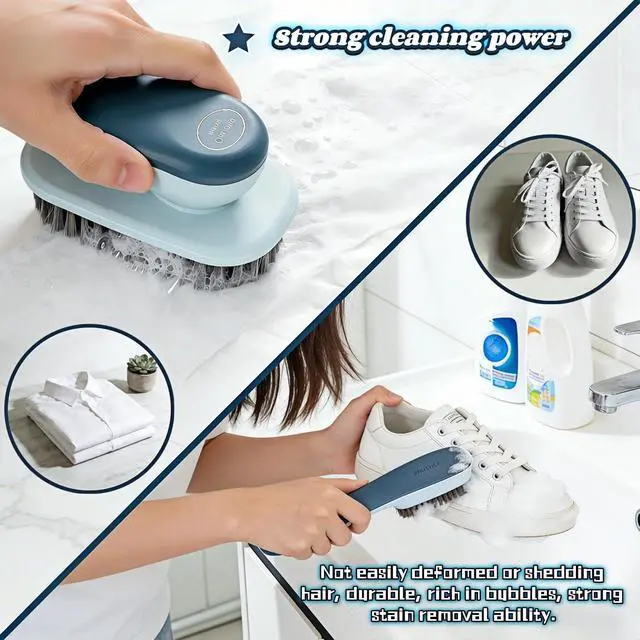 Alt view image 2 of 7 - Ergonomic Shoe & Clothing Brush Set (2-Piece) - Heavy Duty Stain Remover with Non-Slip Grip, Hanging Hole for Storage | Bathroom Tile Grout Scrubber, Kitchen Cleaner, Carpet Spotter