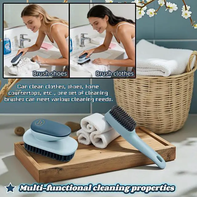 Alt view image 5 of 7 - Ergonomic Shoe & Clothing Brush Set (2-Piece) - Heavy Duty Stain Remover with Non-Slip Grip, Hanging Hole for Storage | Bathroom Tile Grout Scrubber, Kitchen Cleaner, Carpet Spotter