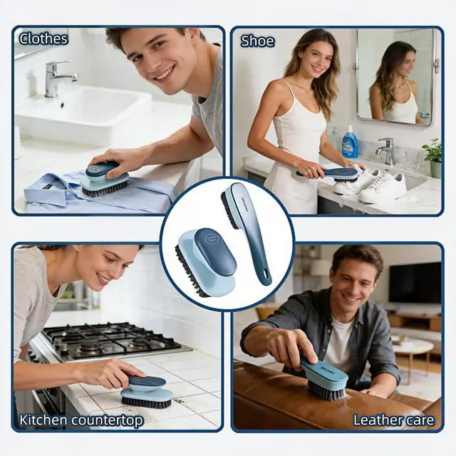 Alt view image 7 of 7 - Ergonomic Shoe & Clothing Brush Set (2-Piece) - Heavy Duty Stain Remover with Non-Slip Grip, Hanging Hole for Storage | Bathroom Tile Grout Scrubber, Kitchen Cleaner, Carpet Spotter