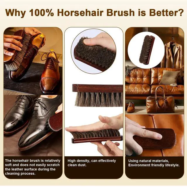 Alt view image 2 of 7 - Professional 100% Horsehair Shoe Brush Premium Soft Horsehair Dauber Applicators for Leather Shoes, Boots, Coats & Purses, Curved Handle for Comfortable Grip, Perfect for Leather Shine & Polish