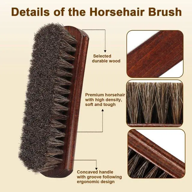 Alt view image 5 of 7 - Professional 100% Horsehair Shoe Brush Premium Soft Horsehair Dauber Applicators for Leather Shoes, Boots, Coats & Purses, Curved Handle for Comfortable Grip, Perfect for Leather Shine & Polish
