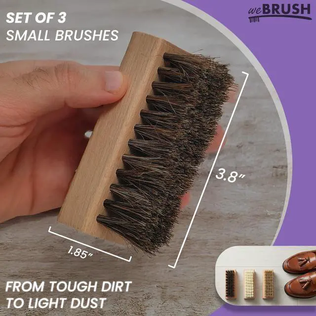 Alt view image 4 of 7 - 3 Small Shoe Brushes, Shoes Cleaning Brush Kit, Suede Shoe Cleaner, Boot White Sneaker Cleaner with Nylon Boar Horsehair Bristles Suede Brush for Canvas Leather Bags Jackets Scrub & Polish
