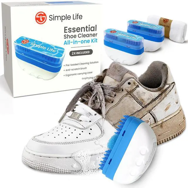 Main image of 3-in-1 Shoe Cleaner Kit | Travel Size Foaming Shoe Cleaner | Nonscratch Shoe Brush & Microfiber Cleaning Cloth | Safe on White Shoes, Sneakers, Cleats, Heels | Pack of 2