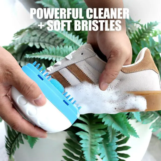 Alt view image 3 of 6 - 3-in-1 Shoe Cleaner Kit | Travel Size Foaming Shoe Cleaner | Nonscratch Shoe Brush & Microfiber Cleaning Cloth | Safe on White Shoes, Sneakers, Cleats, Heels | Pack of 2