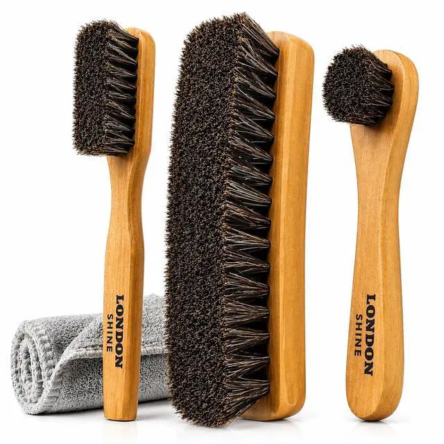 Main image of Horsehair Shoe Brush Kit 4 Piece | Shine Brush, Dauber Applicator, Suede Cleaner & Microfiber Cloth | Leather Shoes & Boots Care | Shoe Shine & Polish Kit for Men & Women