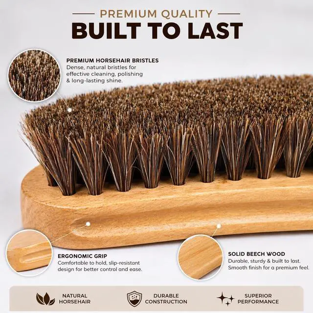 Alt view image 3 of 6 - Horsehair Shoe Brush Kit 4 Piece | Shine Brush, Dauber Applicator, Suede Cleaner & Microfiber Cloth | Leather Shoes & Boots Care | Shoe Shine & Polish Kit for Men & Women