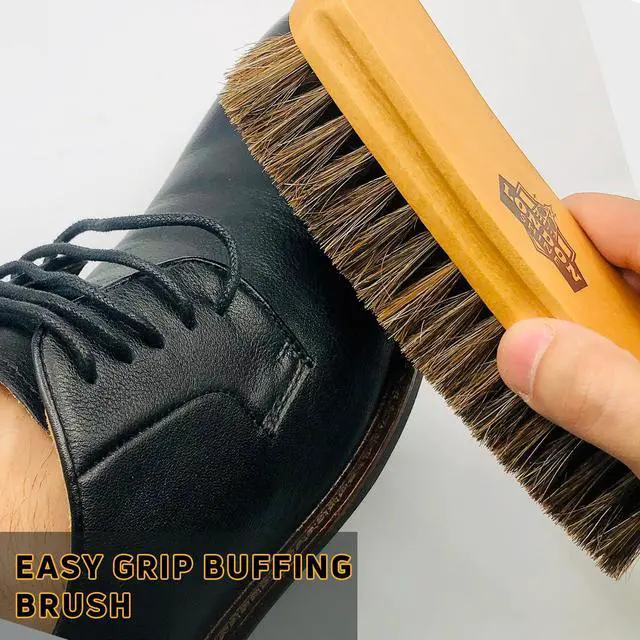 Alt view image 6 of 6 - Horsehair Shoe Brush Kit 4 Piece | Shine Brush, Dauber Applicator, Suede Cleaner & Microfiber Cloth | Leather Shoes & Boots Care | Shoe Shine & Polish Kit for Men & Women