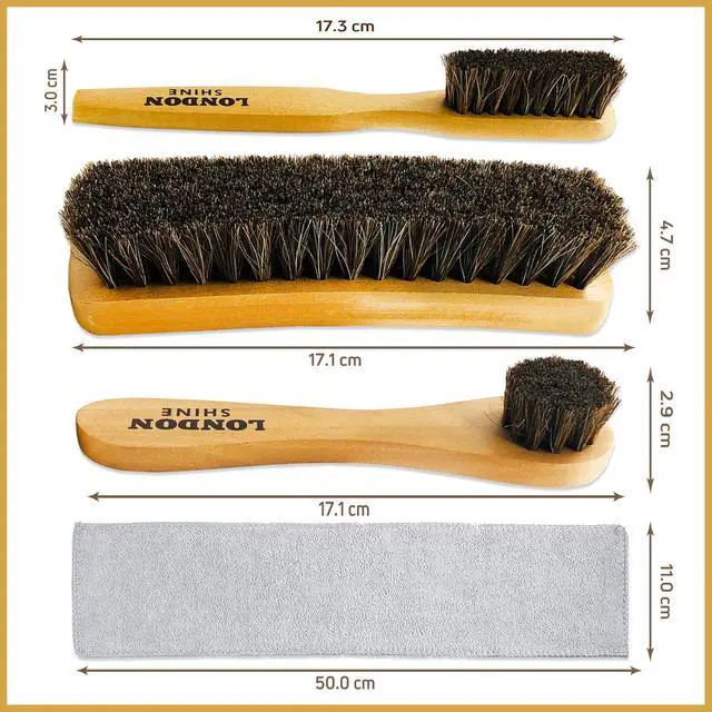 Alt view image 2 of 6 - Horsehair Shoe Brush Kit 4 Piece | Shine Brush, Dauber Applicator, Suede Cleaner & Microfiber Cloth | Leather Shoes & Boots Care | Shoe Shine & Polish Kit for Men & Women