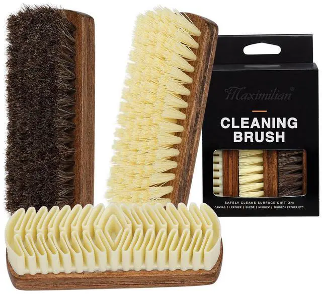 Main image of Shoe Shine Brush Kit Horsehair Brushes for Polishing Crepe Suede Shoes Brush Soft Bristles Leather Cleaning Nubuck 3PCS Professional Shoe Polish Kit