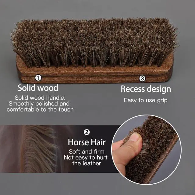 Alt view image 3 of 7 - Shoe Shine Brush Kit Horsehair Brushes for Polishing Crepe Suede Shoes Brush Soft Bristles Leather Cleaning Nubuck 3PCS Professional Shoe Polish Kit