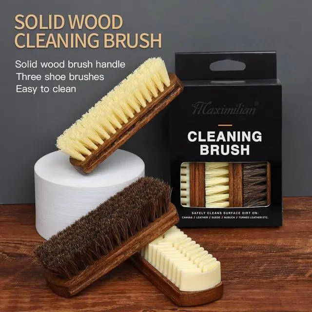 Alt view image 2 of 7 - Shoe Shine Brush Kit Horsehair Brushes for Polishing Crepe Suede Shoes Brush Soft Bristles Leather Cleaning Nubuck 3PCS Professional Shoe Polish Kit