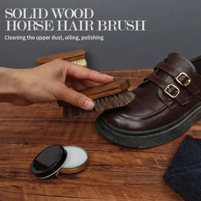 Alt view image 4 of 7 - Shoe Shine Brush Kit Horsehair Brushes for Polishing Crepe Suede Shoes Brush Soft Bristles Leather Cleaning Nubuck 3PCS Professional Shoe Polish Kit
