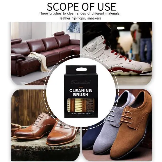 Alt view image 7 of 7 - Shoe Shine Brush Kit Horsehair Brushes for Polishing Crepe Suede Shoes Brush Soft Bristles Leather Cleaning Nubuck 3PCS Professional Shoe Polish Kit