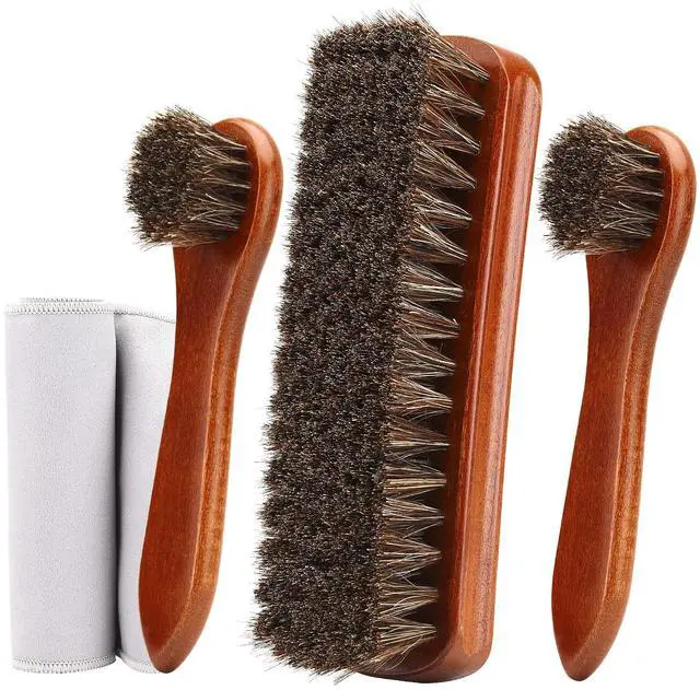 Main image of 4-Piece Horsehair Shoe Brush Shine Kit, Shoe Polish Kit, Leather Shoes Boot Cleaning Brush Care Clean Dauber Applicators