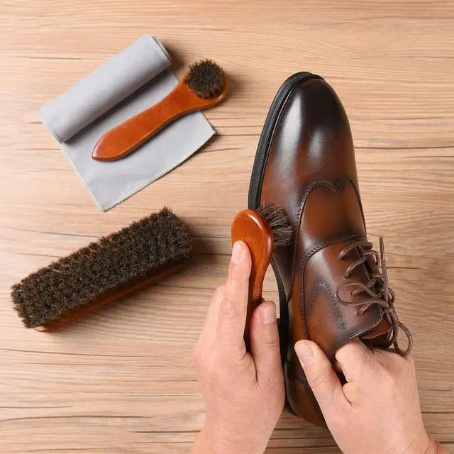 Alt view image 4 of 6 - 4-Piece Horsehair Shoe Brush Shine Kit, Shoe Polish Kit, Leather Shoes Boot Cleaning Brush Care Clean Dauber Applicators