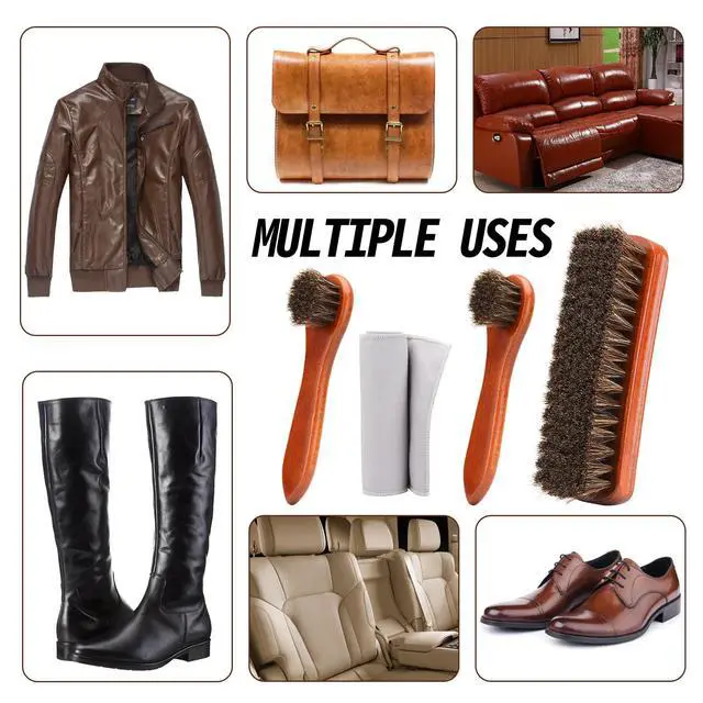 Alt view image 6 of 6 - 4-Piece Horsehair Shoe Brush Shine Kit, Shoe Polish Kit, Leather Shoes Boot Cleaning Brush Care Clean Dauber Applicators