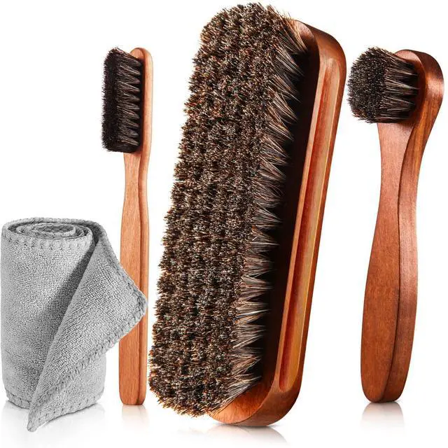 Main image of 4 Pcs Horsehair Shine Shoes Brush Kit Polish Dauber Applicators Cleaning Leather Shoes Boots Care Brushes Suede Cleaner Brush with Microfiber Shoe Cloth(4 Pcs Style A)