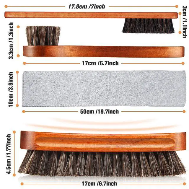 Alt view image 3 of 6 - 4 Pcs Horsehair Shine Shoes Brush Kit Polish Dauber Applicators Cleaning Leather Shoes Boots Care Brushes Suede Cleaner Brush with Microfiber Shoe Cloth(4 Pcs Style A)
