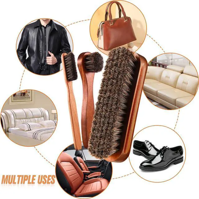 Alt view image 5 of 6 - 4 Pcs Horsehair Shine Shoes Brush Kit Polish Dauber Applicators Cleaning Leather Shoes Boots Care Brushes Suede Cleaner Brush with Microfiber Shoe Cloth(4 Pcs Style A)