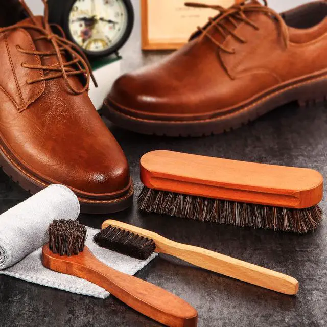 Alt view image 6 of 6 - 4 Pcs Horsehair Shine Shoes Brush Kit Polish Dauber Applicators Cleaning Leather Shoes Boots Care Brushes Suede Cleaner Brush with Microfiber Shoe Cloth(4 Pcs Style A)