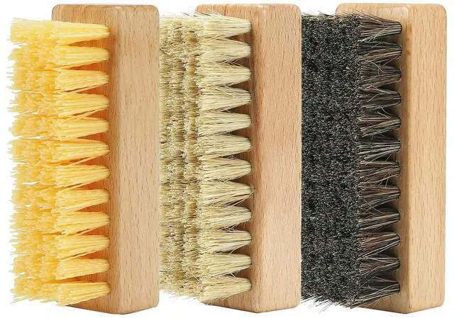 Main image of Shoe Cleaning Brush Set with Nylon, Boar and Horsehair Bristles, Wooden Sneaker Cleaner Brush for Leather, Suede, Canvas, Textile, Bags and Accessories - 3 Pack