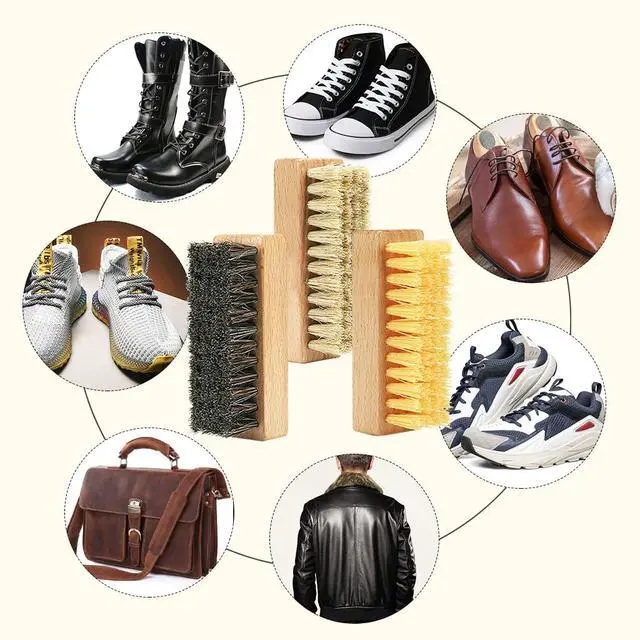 Alt view image 5 of 6 - Shoe Cleaning Brush Set with Nylon, Boar and Horsehair Bristles, Wooden Sneaker Cleaner Brush for Leather, Suede, Canvas, Textile, Bags and Accessories - 3 Pack