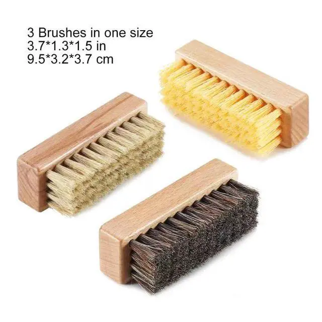 Alt view image 6 of 6 - Shoe Cleaning Brush Set with Nylon, Boar and Horsehair Bristles, Wooden Sneaker Cleaner Brush for Leather, Suede, Canvas, Textile, Bags and Accessories - 3 Pack