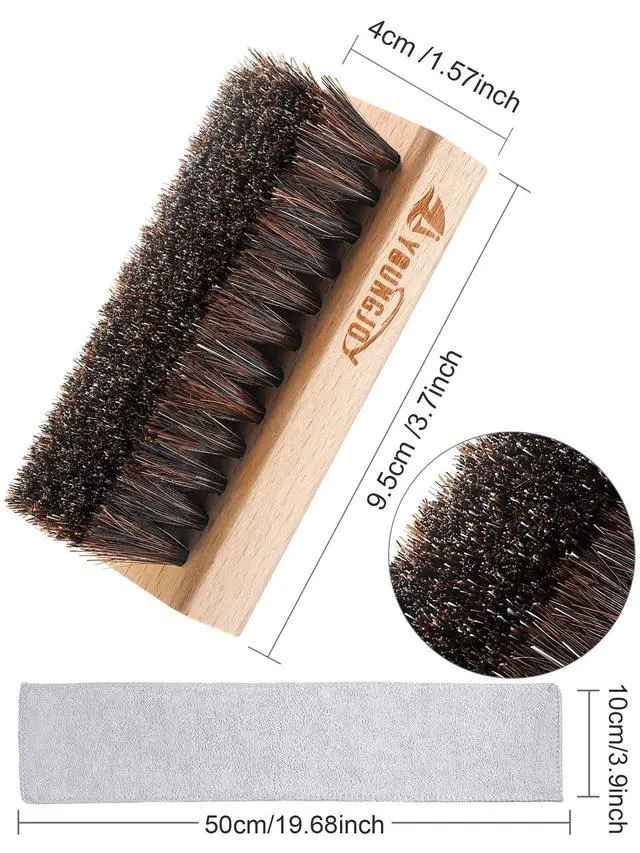Alt view image 2 of 6 - 3 Pieces Dual Sided Sneaker Shoe Cleaner Brush Set Shoes Clean Brush Kit Both Boar and Plastic Bristles with Microfiber Cloth (B)