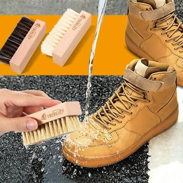Alt view image 4 of 6 - 3 Pieces Dual Sided Sneaker Shoe Cleaner Brush Set Shoes Clean Brush Kit Both Boar and Plastic Bristles with Microfiber Cloth (B)