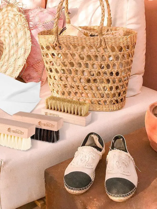 Alt view image 6 of 6 - 3 Pieces Dual Sided Sneaker Shoe Cleaner Brush Set Shoes Clean Brush Kit Both Boar and Plastic Bristles with Microfiber Cloth (B)