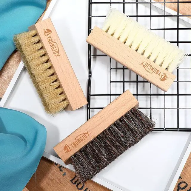 Alt view image 5 of 6 - 3 Pieces Dual Sided Sneaker Shoe Cleaner Brush Set Shoes Clean Brush Kit Both Boar and Plastic Bristles with Microfiber Cloth (B)