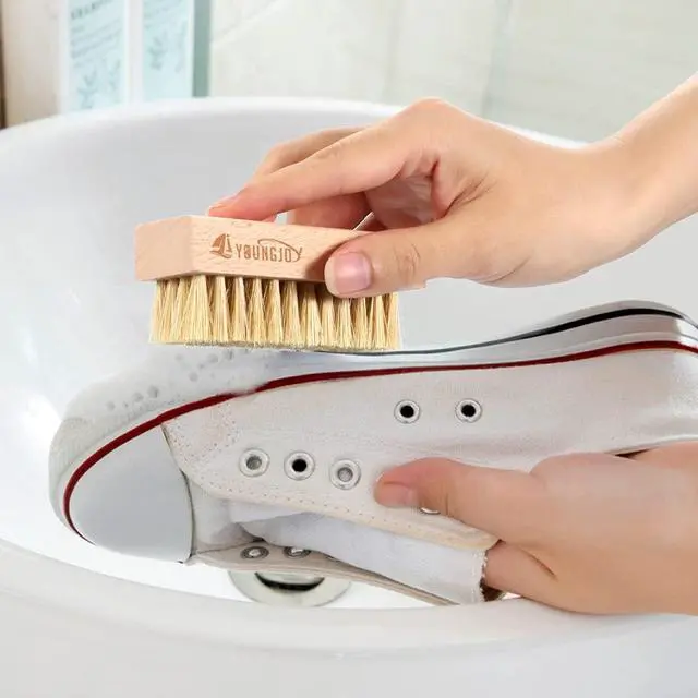 Alt view image 3 of 6 - 3 Pieces Dual Sided Sneaker Shoe Cleaner Brush Set Shoes Clean Brush Kit Both Boar and Plastic Bristles with Microfiber Cloth (B)