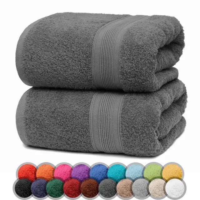 Main image of Pack of 2 Bath Towels - 100% Cotton, 500g/m² - Soft, Absorbent & Durable - for Home, Sauna & Travel - 27 x 54 in (Anthrazite Grey)