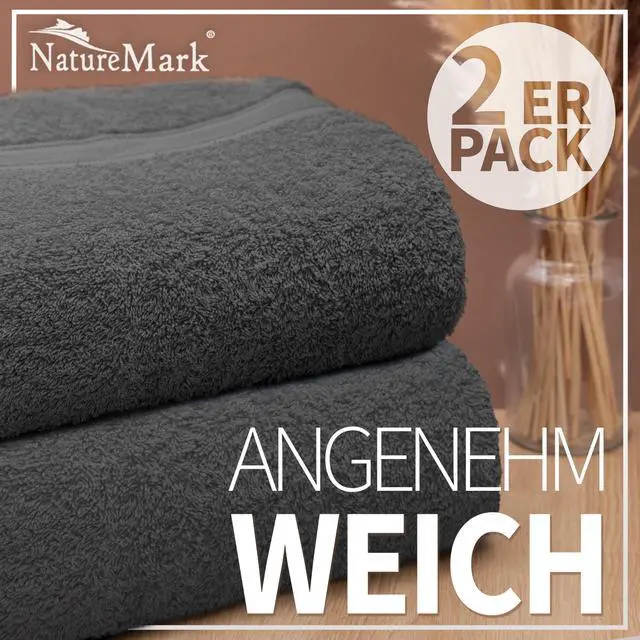 Alt view image 3 of 7 - Pack of 2 Bath Towels - 100% Cotton, 500g/m² - Soft, Absorbent & Durable - for Home, Sauna & Travel - 27 x 54 in (Anthrazite Grey)