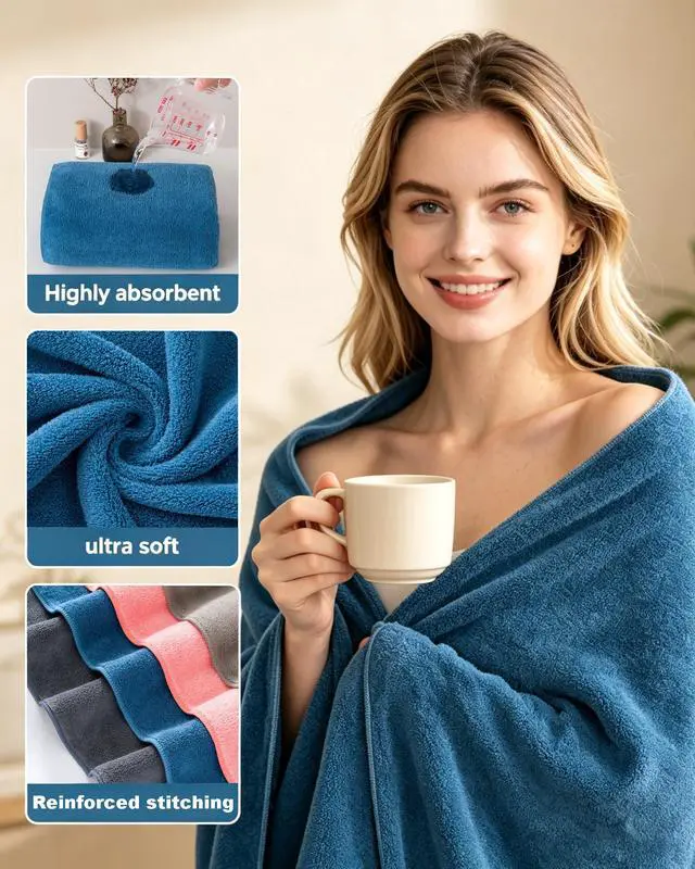 Alt view image 2 of 7 - Towels 3 Piece Very Soft Microfiber Bath Sheet Towel Set Super Absorbent Light Quick Dry and Durable, 55" L x 27" W, 3 Pack Dark Grey