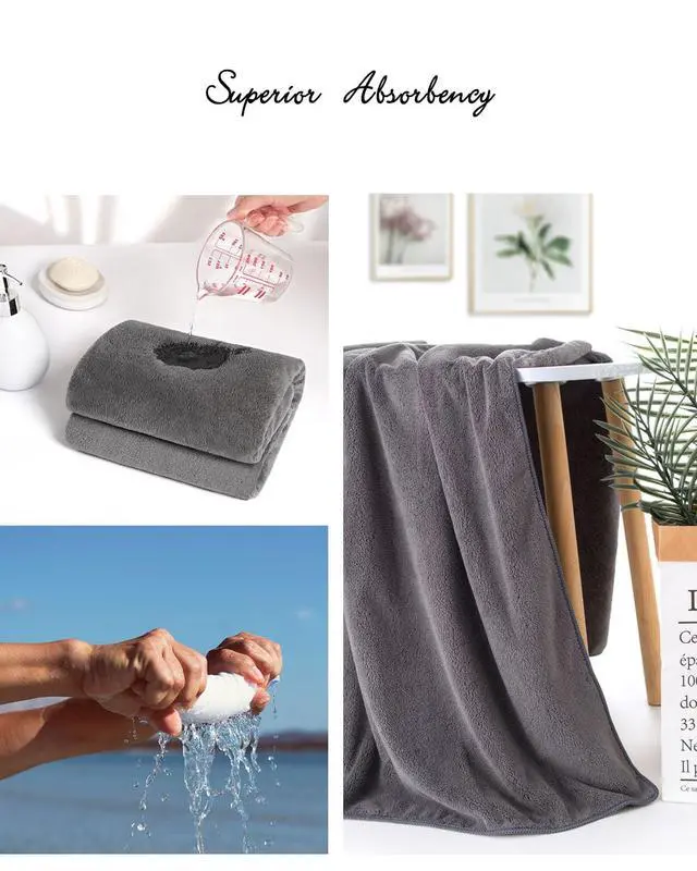 Alt view image 5 of 7 - Towels 3 Piece Very Soft Microfiber Bath Sheet Towel Set Super Absorbent Light Quick Dry and Durable, 55" L x 27" W, 3 Pack Dark Grey