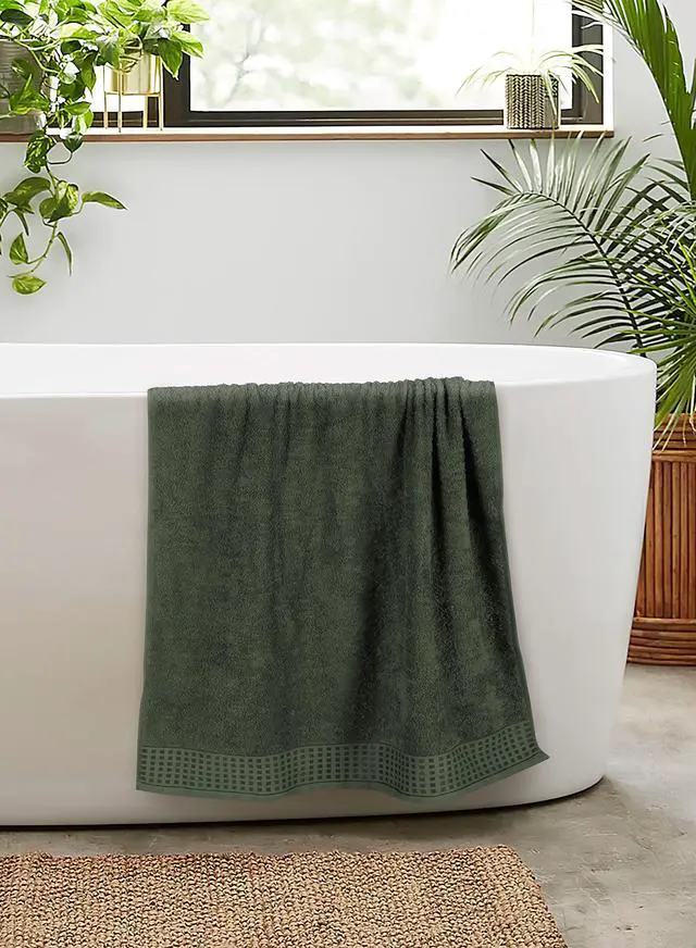 Alt view image 5 of 7 - 100% Cotton 2 Pack Oversized Bath Towel Set 28x55 Inches, Ultra Soft Highly Absorbant Compact Quickdry & Lightweight Large Bath Towels, Ideal for Gym Travel Camp Pool - Olive Green