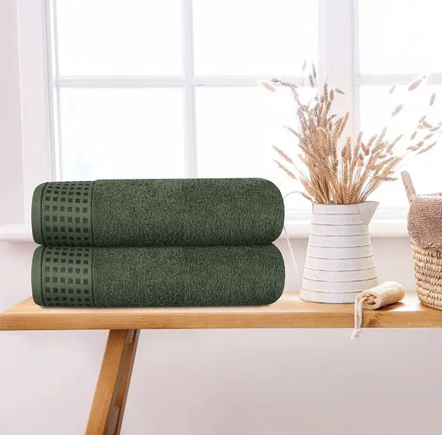 Alt view image 3 of 7 - 100% Cotton 2 Pack Oversized Bath Towel Set 28x55 Inches, Ultra Soft Highly Absorbant Compact Quickdry & Lightweight Large Bath Towels, Ideal for Gym Travel Camp Pool - Olive Green