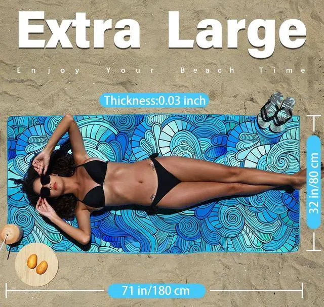 Alt view image 2 of 6 - Thin Lightweight Microfiber Beach Towel Sand Free Quick Dry Absorbent Compact Towels for Swimming Pool Camping Beach Accessories Large Easy Pack Travel Things for Vacation Essentials Adult Gift