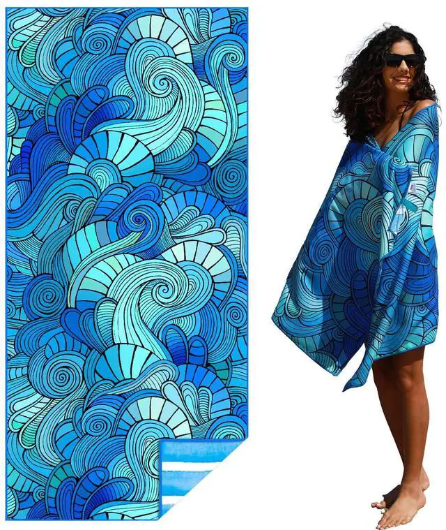 Main image of Thin Lightweight Microfiber Beach Towel Sand Free Quick Dry Absorbent Compact Towels for Swimming Pool Camping Beach Accessories Large Easy Pack Travel Things for Vacation Essentials Adult Gift