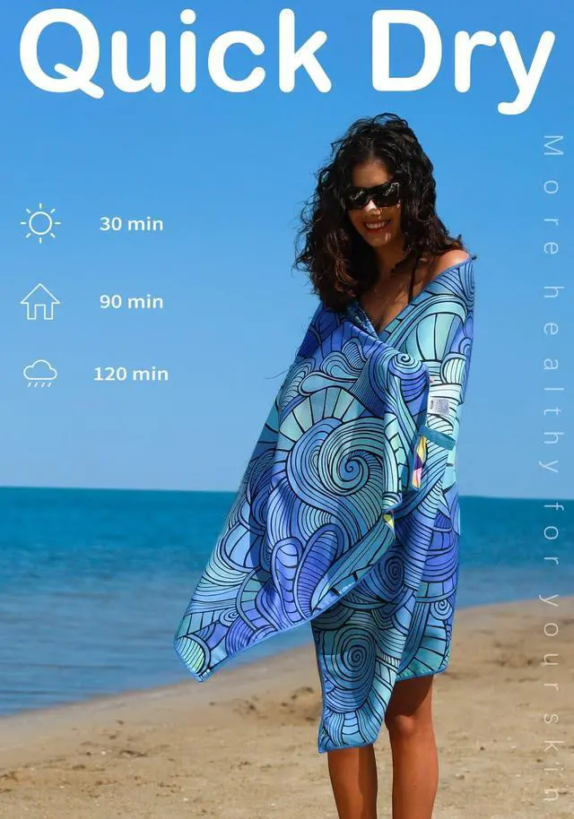 Alt view image 6 of 6 - Thin Lightweight Microfiber Beach Towel Sand Free Quick Dry Absorbent Compact Towels for Swimming Pool Camping Beach Accessories Large Easy Pack Travel Things for Vacation Essentials Adult Gift