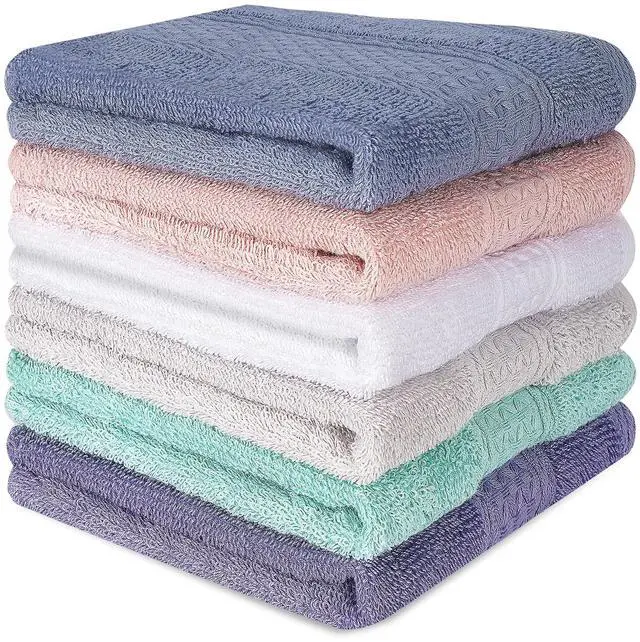 Main image of 6 Pack 100% Cotton Wash Cloth, 13x13 Inch Highly Absorbent and Soft Feel Fingertip Towels, Machine Washable Washcloths for Bathroom, Gym, Hotel, Spa and Kitchen, 6 Colors
