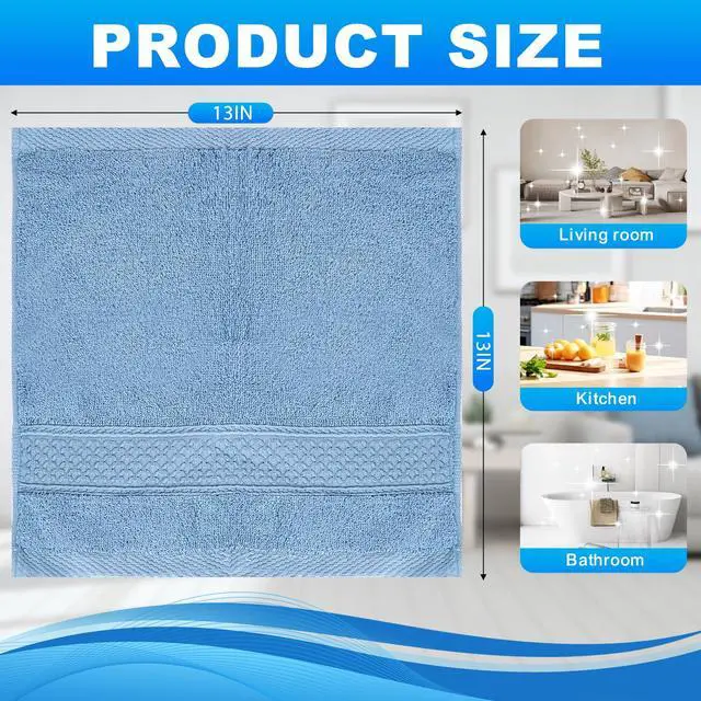Alt view image 2 of 7 - 6 Pack 100% Cotton Wash Cloth, 13x13 Inch Highly Absorbent and Soft Feel Fingertip Towels, Machine Washable Washcloths for Bathroom, Gym, Hotel, Spa and Kitchen, 6 Colors