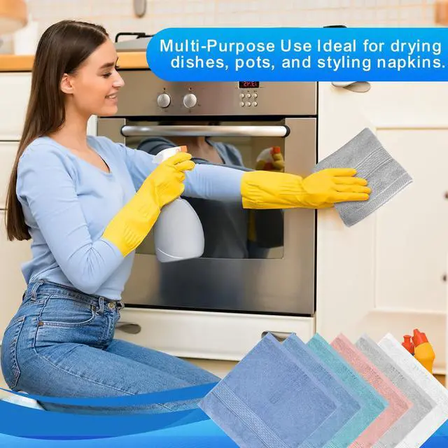 Alt view image 7 of 7 - 6 Pack 100% Cotton Wash Cloth, 13x13 Inch Highly Absorbent and Soft Feel Fingertip Towels, Machine Washable Washcloths for Bathroom, Gym, Hotel, Spa and Kitchen, 6 Colors
