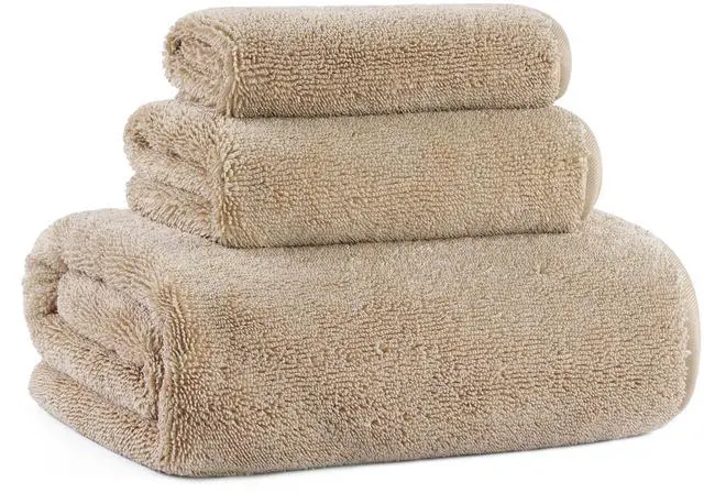 Main image of Ring Spun Terry Microfiber Bath Towel Set, 3 Piece, Oversize, Quick Dry, Lint Free, Includes Bath, face, and Hand Towels (Beige)